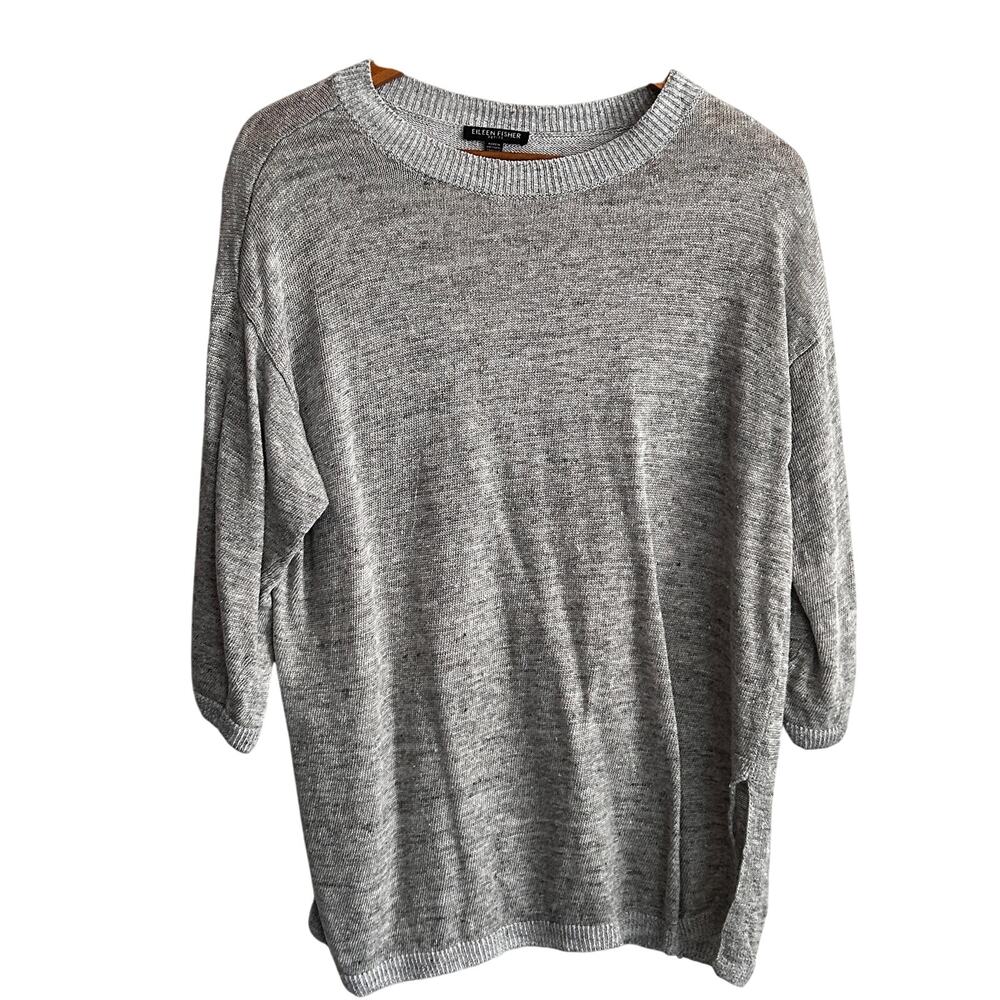 Eileen Fisher Organic Linen Sweater PM PL Gray LP MP Petite Capsule